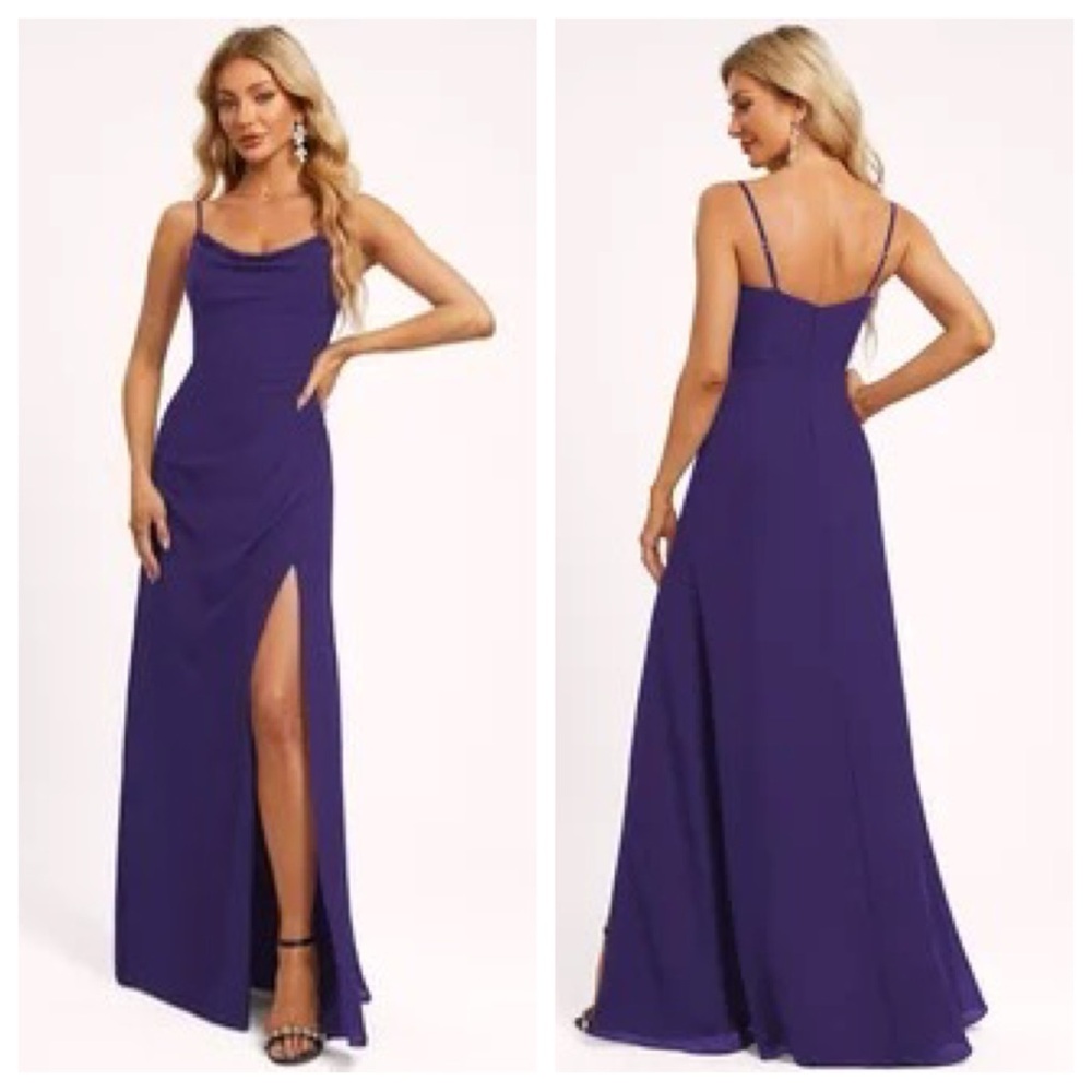 NWT JJs House Purple A-line Cowlneck Floor-length Formal Dress w Slit Size 14